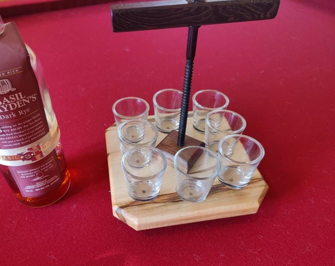 Tasting Flight Set / Unique Carrier made from solid wormy maple, Whiskey, Tequila, Vodka