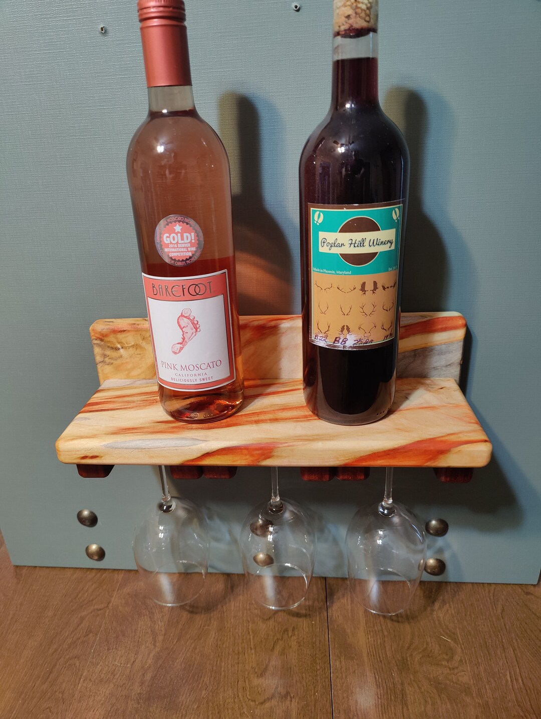 Wine Glass Rack and Shelf for Wine Bottles, Solid Wood, Box Elder and