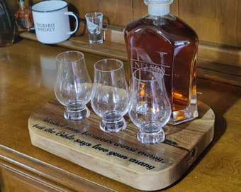 Handcrafted Black Walnut Tasting Flight Set: Bourbon, Whiskey, Tequila, Vodka Glencairn Glasses