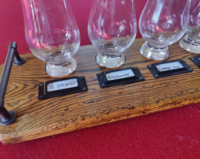 Whiskey Tasting Flight Set Made From Beautiful Bocote wood with Labels for TastingValentines Gift, Superbowl Party