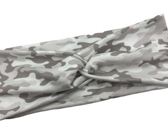 Gray and White Camo Headband for Women, Soft Headband for Girl, No Slip Headband for Nurses, Birthday Gift for Tween, Yoga Headband, Neutral