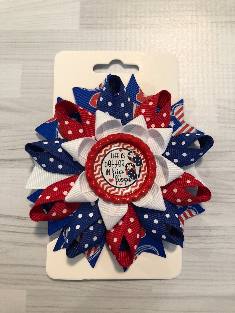 Loopy flower hair bow Fourth of July Red White and Blue hair clip