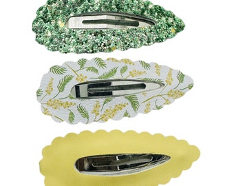 Yellow and Green Floral Snap Clip Set