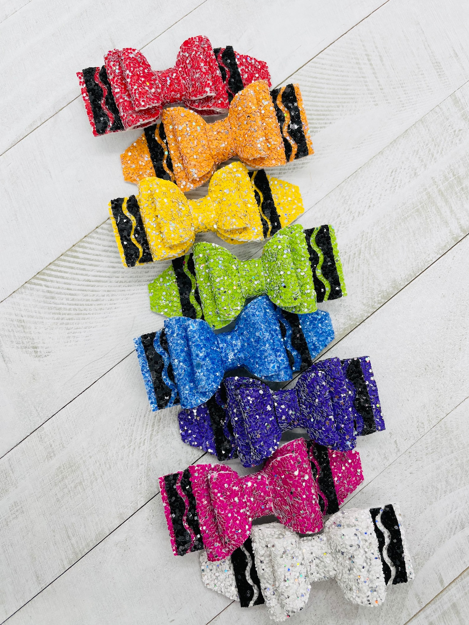 Glitter Crayon Hair Bows Back to School Bows Toddler Pigtail Etsy