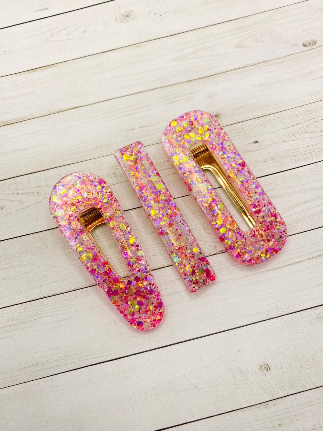 Pink Glitter Resin Hair Clips Gold Glitter Hair Pins Acrylic Etsy
