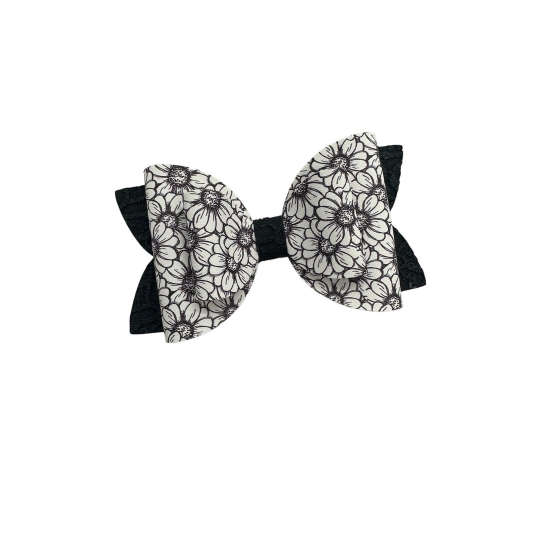 Daisy Bow for Girls, Black and White Hair Accessory, Spring Hair Clip