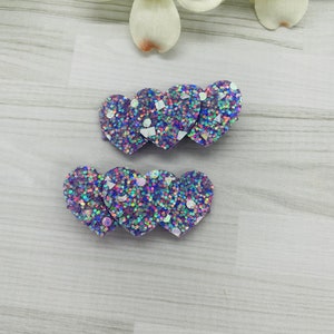 Pink Glitter Heart Barrette Set, Pigtail Set With Hearts, Valentine's ...