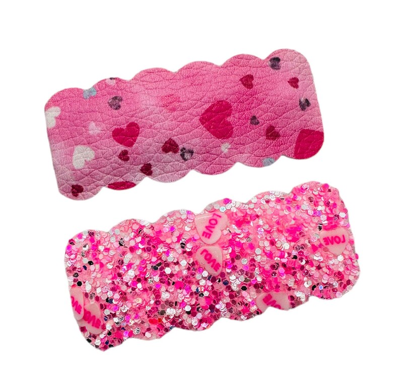 Valentine's Day Pink Glitter Heart Faux Leather Snap Clips, Jumbo Glitter Snap Clips, Hair Clips for Women, Hair Clips for Girls image 4