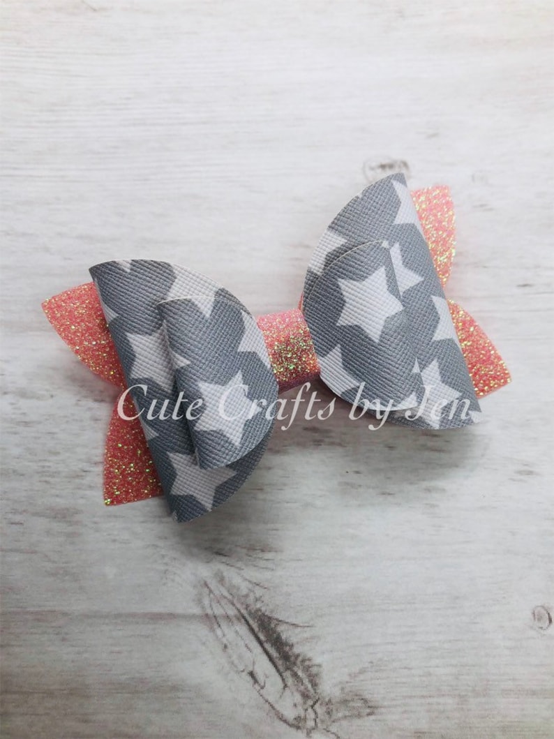 pink glitter bow Star faux leather bow 4 inch star bow