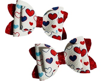 Red White and Blue Pigtail Bow Set for Girls