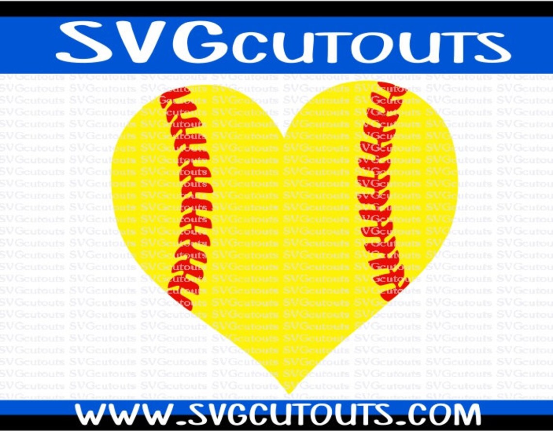 Heart Shaped Softball Design SVG DXF EPS Formats Files for Etsy