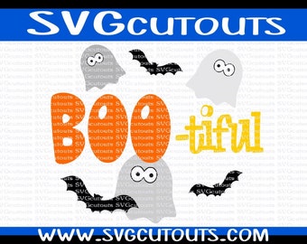 Halloween Bootiful Beautiful Ghost Design, SVG DXF EPS Format, Files for Cutting Machines Cameo or Cricut Halloween Ghost Cutting File