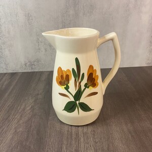 Vintage Autumn Floral Picture, Pottery Pitcher, Fall  Pitcher