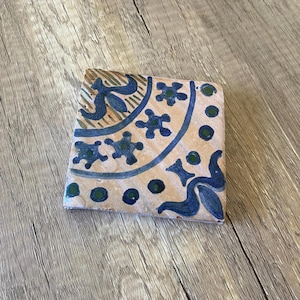 Artisan Ceramic Tile with Blue and Pink Design, Signed by Artist, Ceramic Tile, Artist Tile, Collectable Ceramic