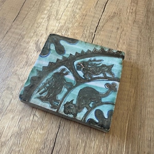 Handcrafted Ceramic Tile with Abstract Design, Signed by Artist, Ceramic Tile, Artist Tile