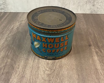 Vintage Maxwell House Coffee Tin - Mid-Century All Purpose Ground Coffee Container, Retro Kitchen Decor, Classic Blue Collectible Tin