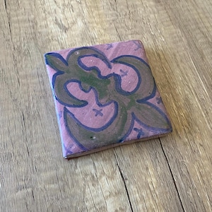 Handcrafted Ceramic Tile with Abstract Floral Design, Signed by Artist, Ceramic Tile, Artist Tile