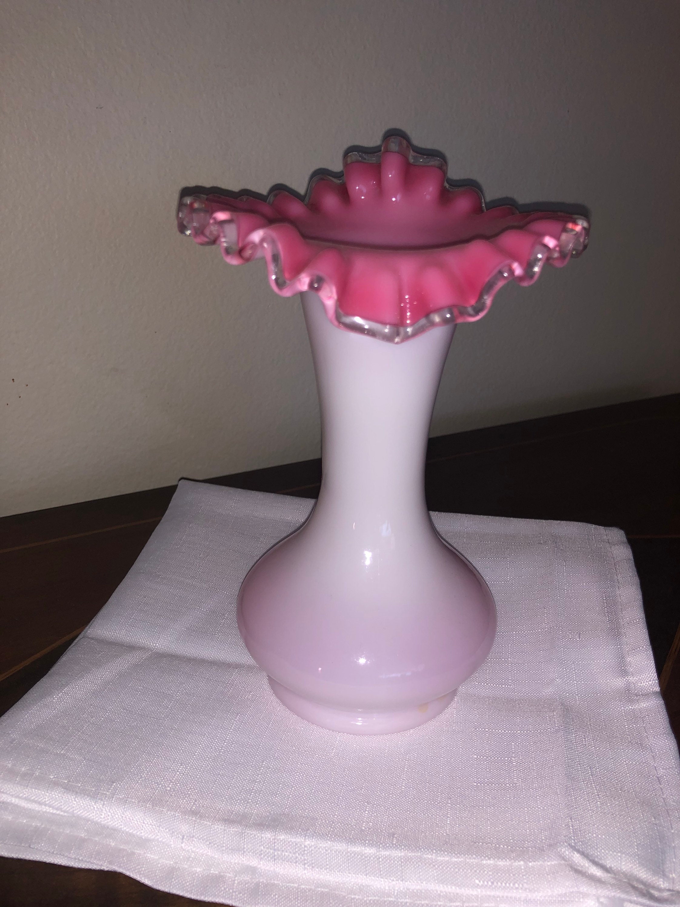 Pink Fenton Bulbuos Ruffle Glass Vase Etsy UK