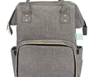 AFBP Sydney Breast Pump Backpack Diaper Bag Grey Gold Hardware