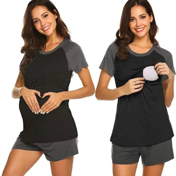 Ekouaer Maternity Breastfeeding Short Set Breast Feeding Pajama/Loungewear