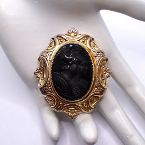 Vintage Gold Tone Roman Warrior Cameo Brooch Pin