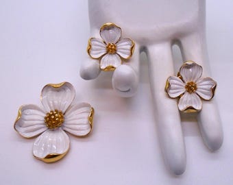 Vintage Crown Trifari Floral Necklace and Clip Earrings Set - Etsy
