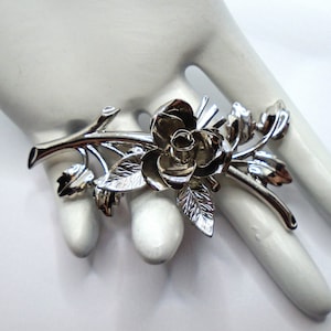 Vintage Coro Pegasus Brooch: Silver Tone Rose & Leaves Pin
