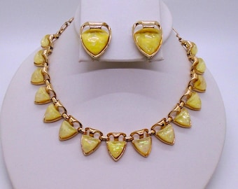 Vintage Coro Gold Tone Confetti Thermoset Necklace and Clip Earrings Set