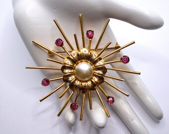 Broche Vintage Feuillage Gravée Relief Or Poli - Bijou Ancien, Modèle 5068