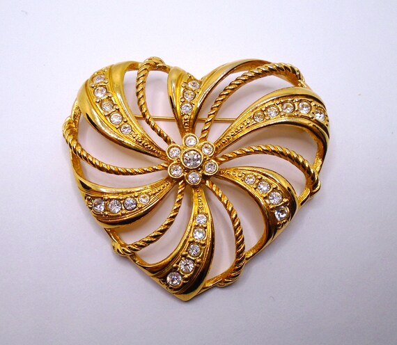 Vintage Polished Gold Tone with Clear Rhinestones… - image 3