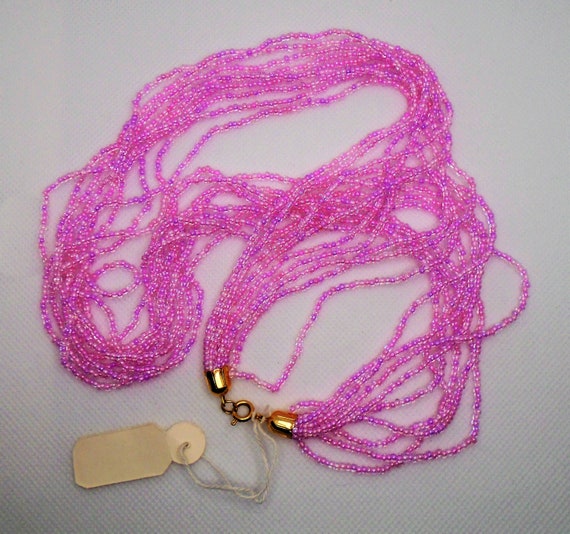 VIntage Gold Tone Multi Strand Candy Pink Glass S… - image 4