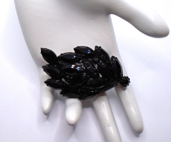 Vintage Black Enamel and Prong Set Black Marquis … - image 2