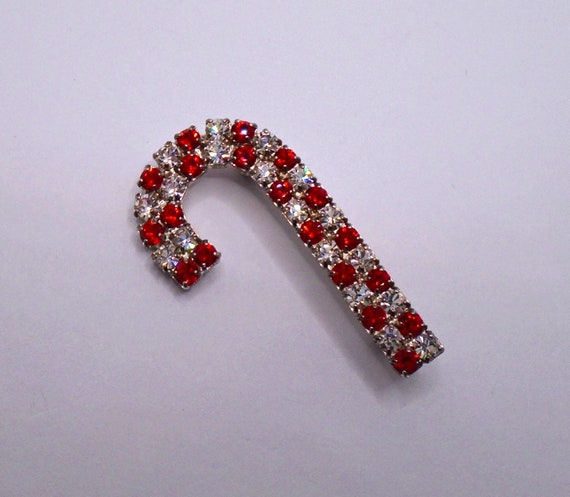 Vintage Silver Tone Prong Set Red and Clear Rhine… - image 3