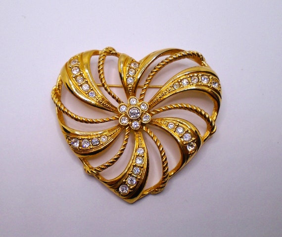 Vintage Polished Gold Tone with Clear Rhinestones… - image 4