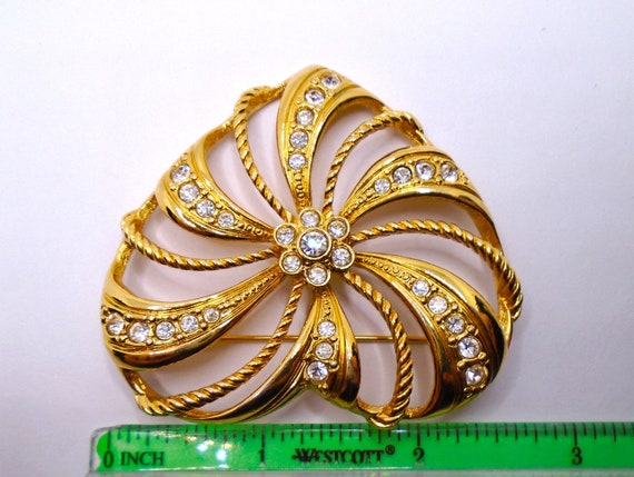 Vintage Polished Gold Tone with Clear Rhinestones… - image 6