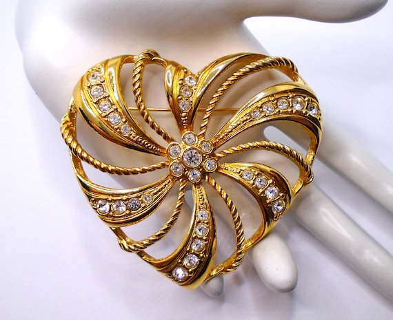 Vintage Polished Gold Tone with Clear Rhinestones… - image 2