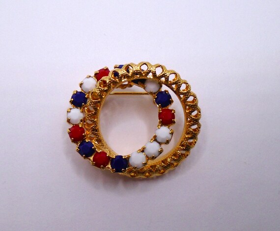Vintage Prong Set Red, White and Blue Opaque Rhin… - image 3