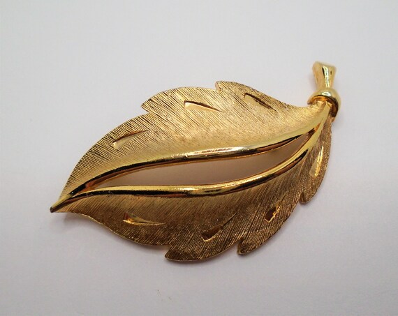 Broche Vintage Ornée D'un Feuillage Gravé En Relief - Couleur Or Poli, Modèle 5068