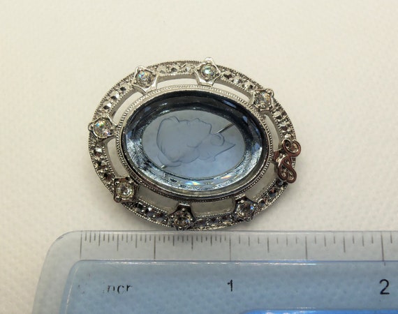 Vintage Silver Tone Oval Blue Intaglio Cameo with… - image 3