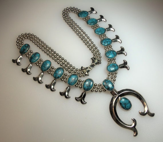 Vintage Polished Silver Tone Faux Turquoise Squas… - image 2