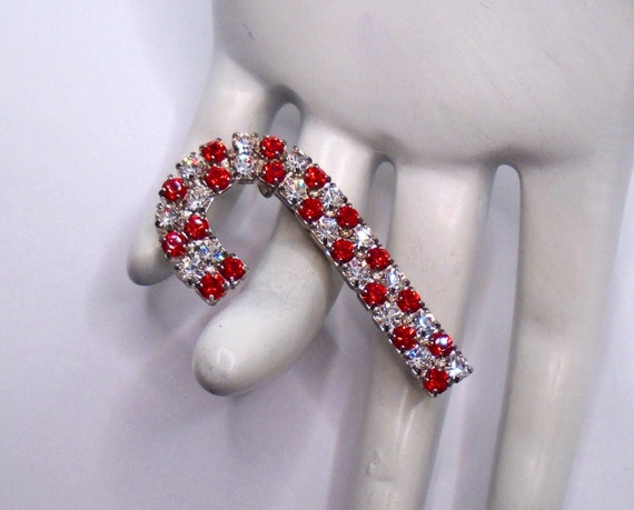 Vintage Silver Tone Prong Set Red and Clear Rhine… - image 1