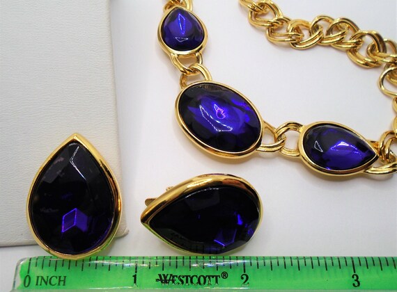 Vintage Polished Gold Tone Chunky Purple Faceted … - image 7