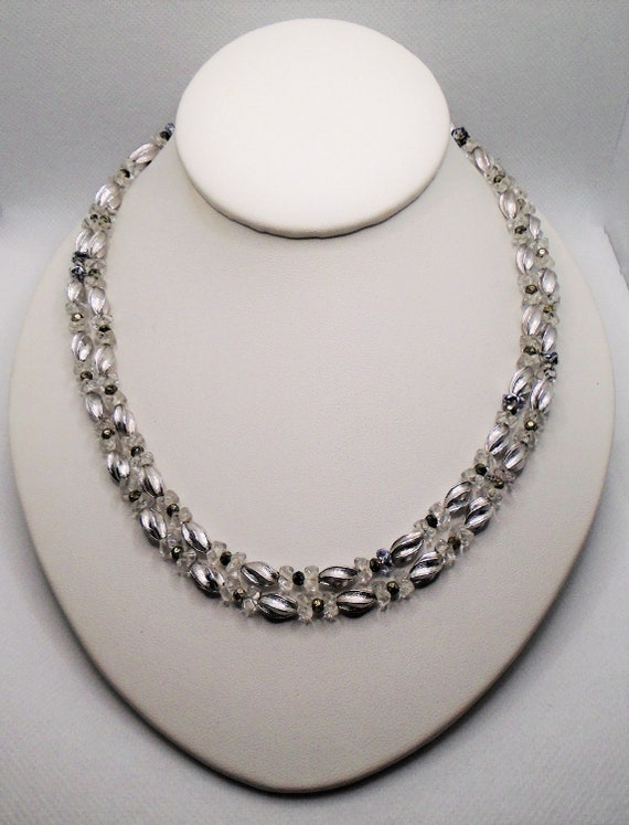 Vintage Silver Tone Double Strand Clear, Polished… - image 2