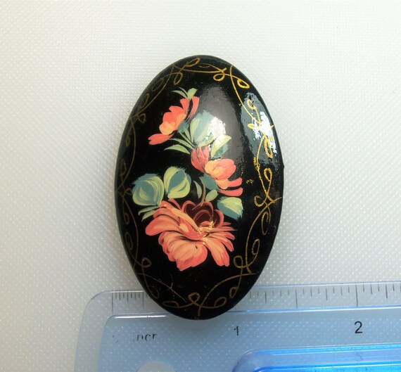 Russian Folk Art Hand Painted Floral Black Lacque… - image 4