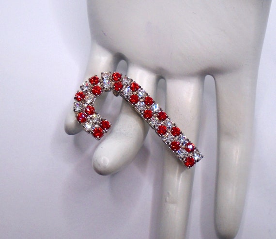 Vintage Silver Tone Prong Set Red and Clear Rhine… - image 2