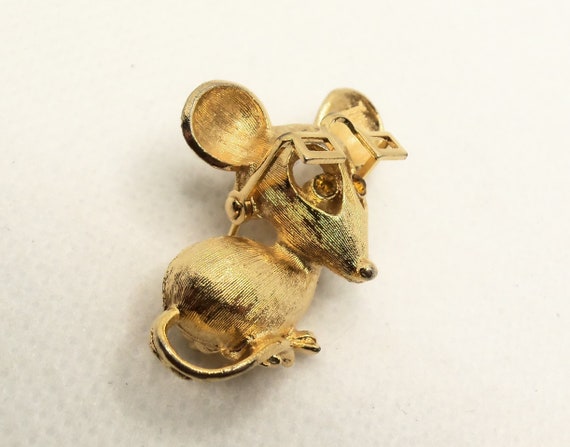 Vintage Textured Gold Tone Mouse Figural Pin Broo… - image 5