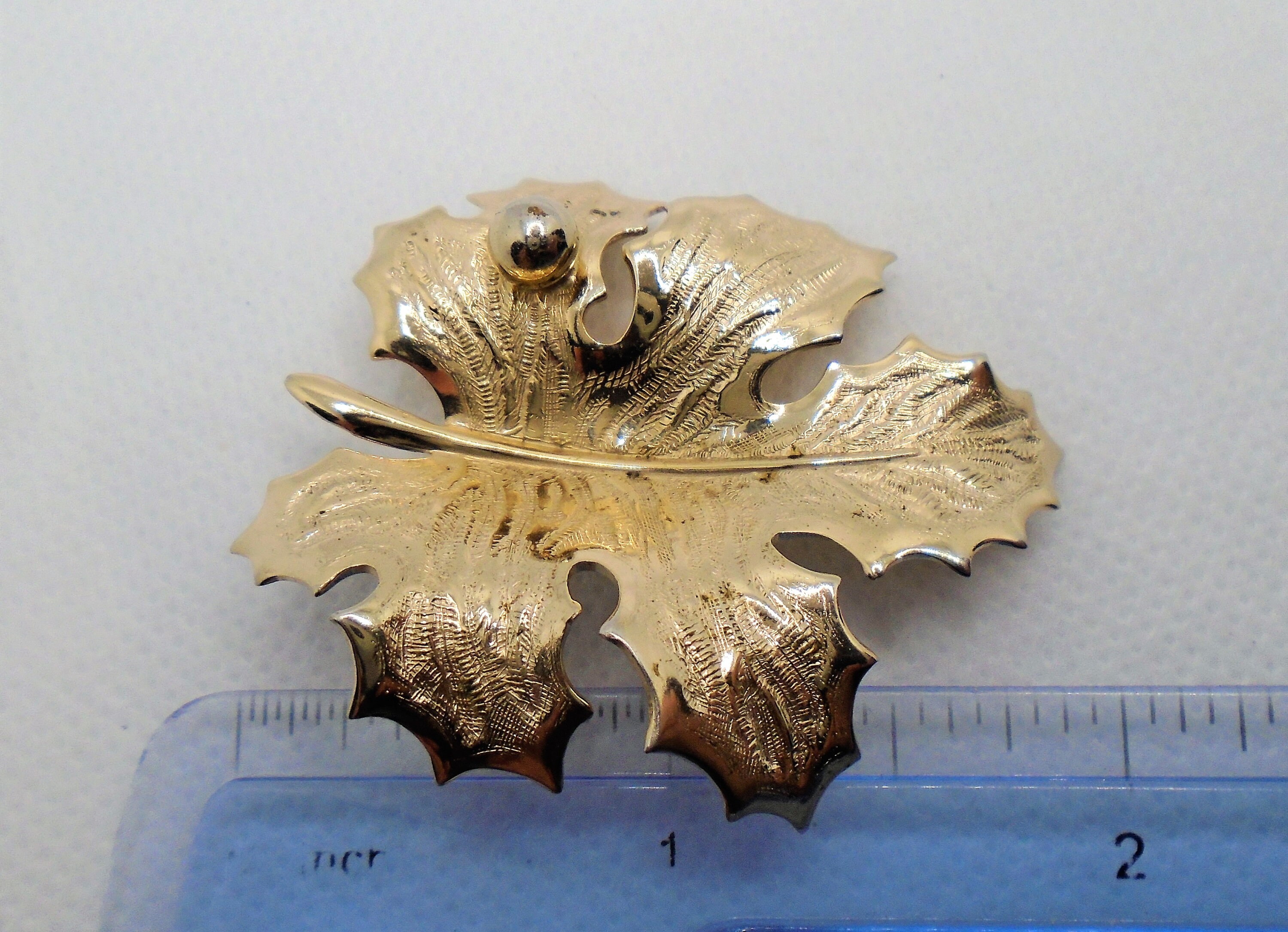 Broche Vintage Double Feuilles Couleur Or - Signée Giovanni 242 - Qualité Supérieure - Occasion