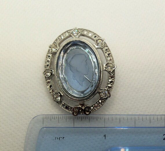 Vintage Silver Tone Oval Blue Intaglio Cameo with… - image 4