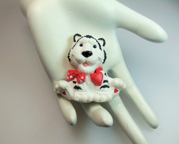 Vintage White and Black Tiger With Red Heart and … - image 1