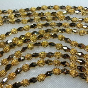Vintage Textured Gold Tone Beads and Aurora Borealis Glass Beads Five Strand Necklace Designer Signed Crown Trifari Circa 1962 Electra image 5